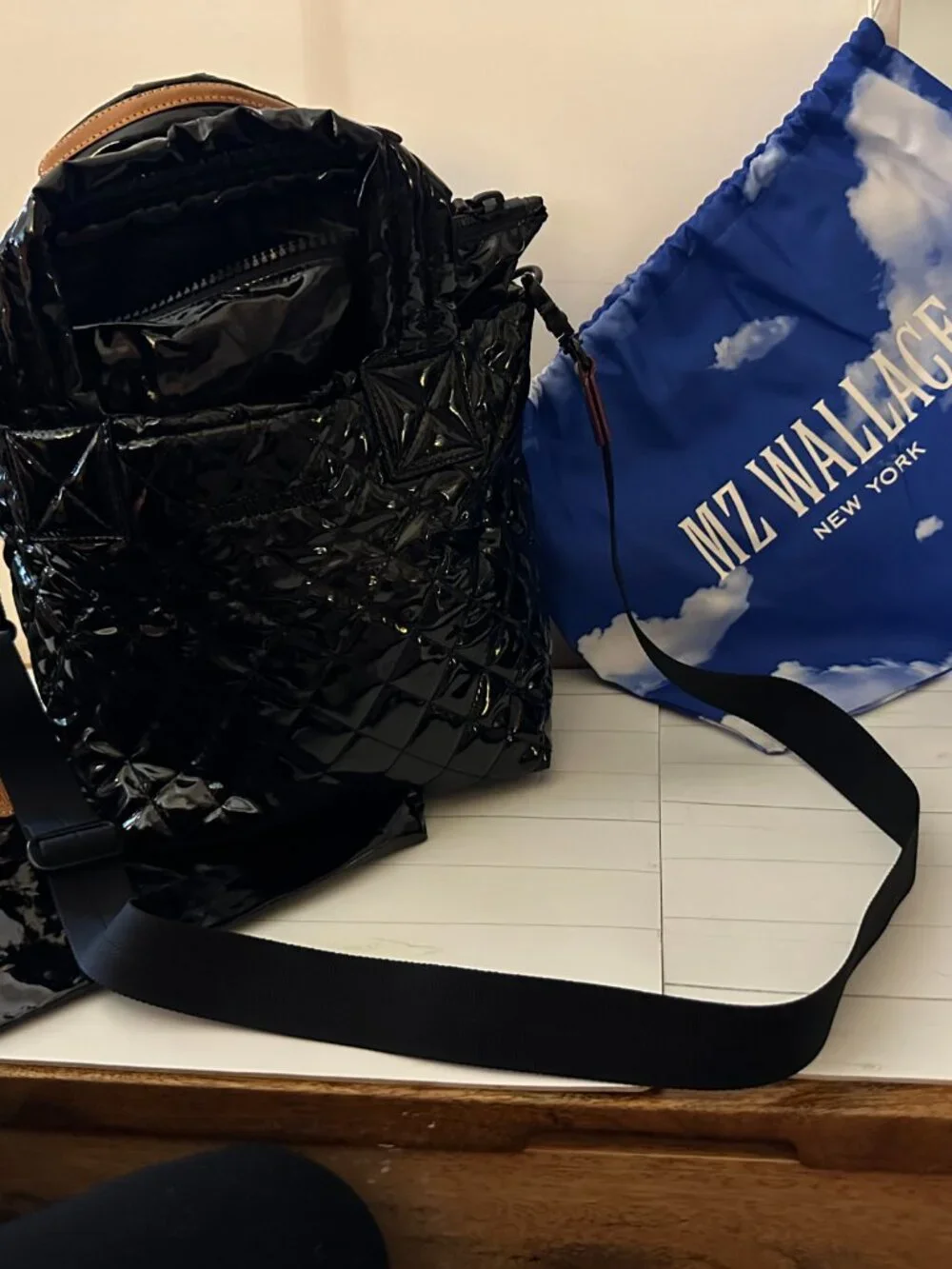 MZ Wallace Mini Metro Tote Deluxe Black Lacquer Patent Quilted Like New